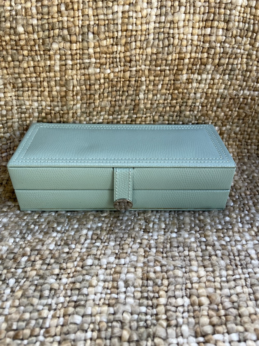 Pottery Barn light Green Leather Jewelry Case with Snap Closure. New!!